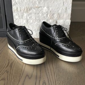 Miu Miu Black Brogue Leather Oxford Platform Sneakers